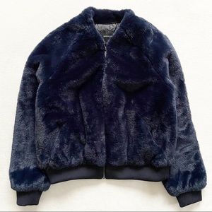 banana republic navy blue faux fur coat